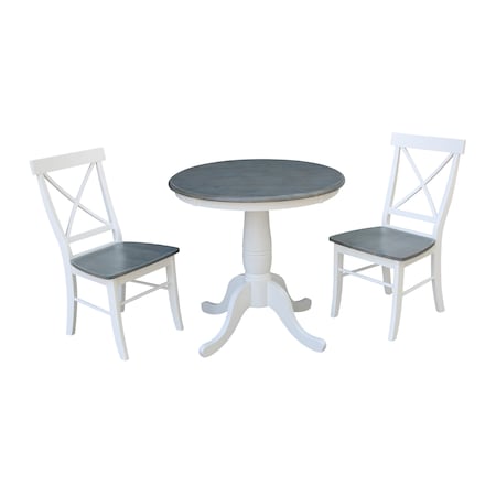 International Concepts Round 30 in Rd Top Pedestal Table, 2 X-Back Chairs, White/Heather Gray, 30 in W, 30 in L, 29.1 in H K05-30RT-C613-2